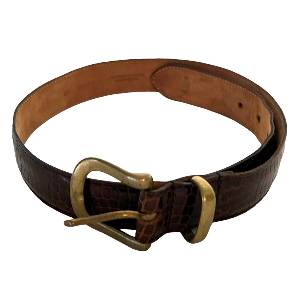 Vintage Y2K Banana Republic Belt Brown Leather Brass Crocodile Womens 26